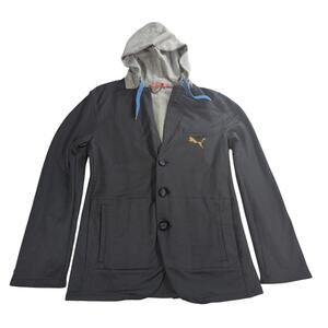 Puma Blazer Hoodie Jacket S Black Gray Gold Logo Streetwear Hybrid Casual